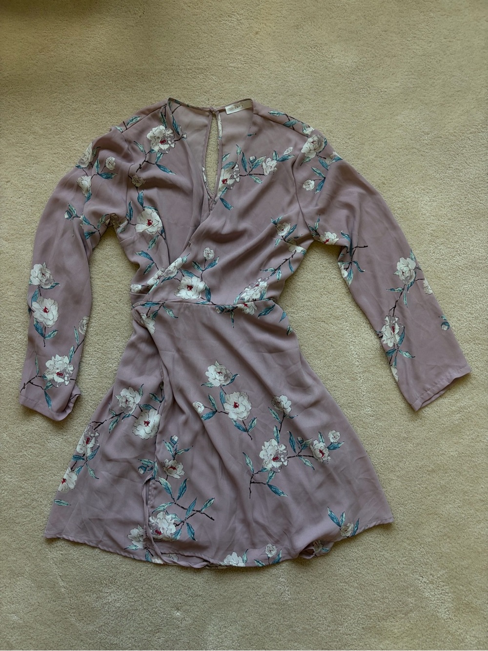 Lush Dusty Mauve Floral Wrap Mini Dress